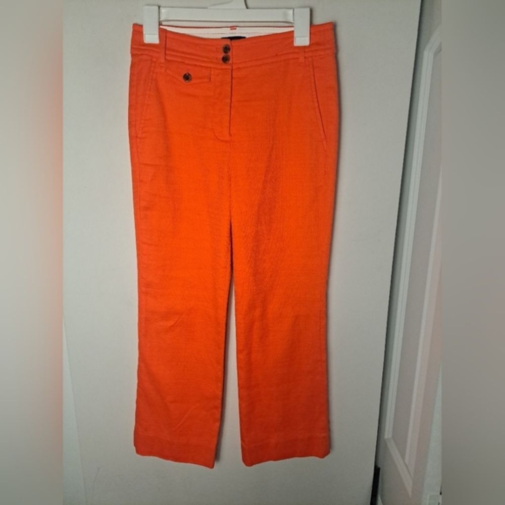 J.Crew high waist Pants Orange Grasscloth Texture Crop Kickout Straight Sz 2